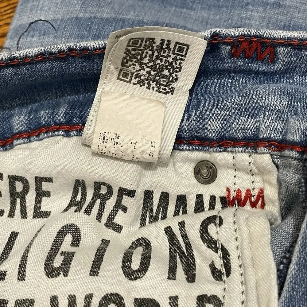 True Religion Ricky Blue Super T Relaxed Straight Flap Jeans Mens 33 Red Stitch